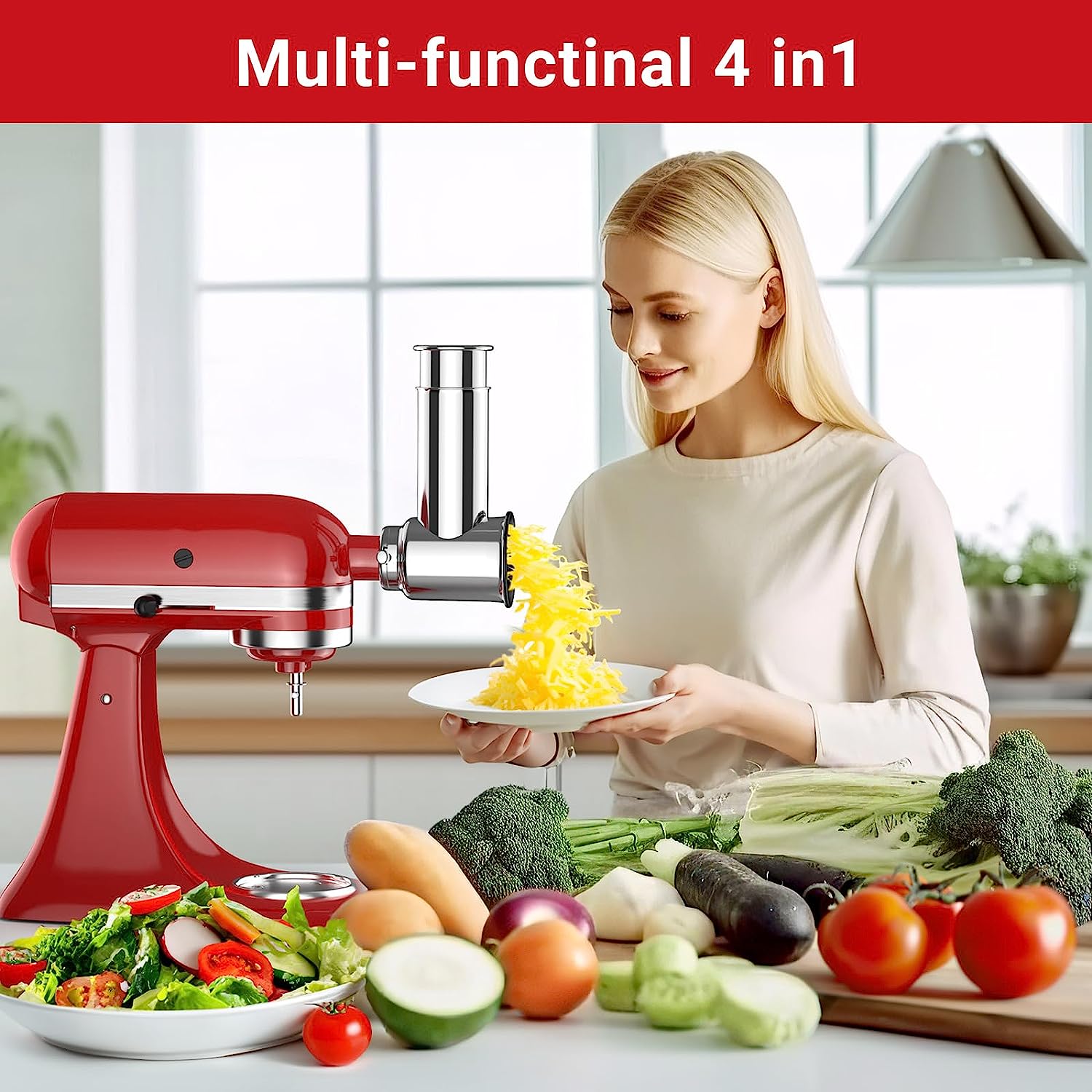 Meat Grinder Attachment - อุปกรณ์เสริมเครื่องสไลด์/หั่นแบบใหม่ปี 2023 สำหรับเครื่องผสมอาหาร KitchenAid ใช้เป็นอุปกรณ์สับผัก-เครื่องทำสลัด เครื่องบดเนื้อในครัว